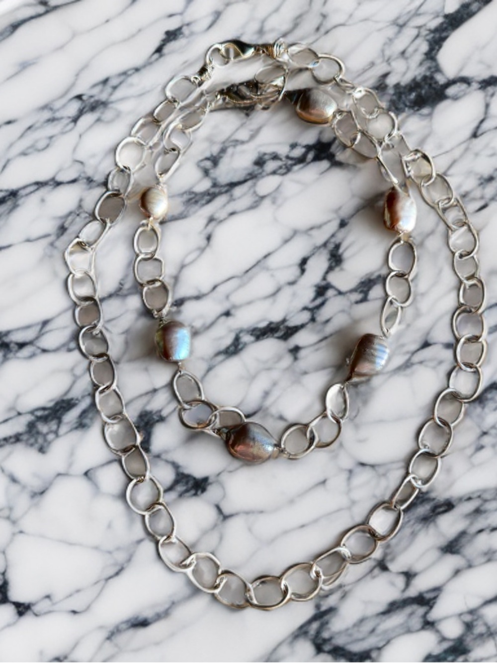 Convertible Peacock Pearl Chain Necklace – Long Layering Estate Necklace